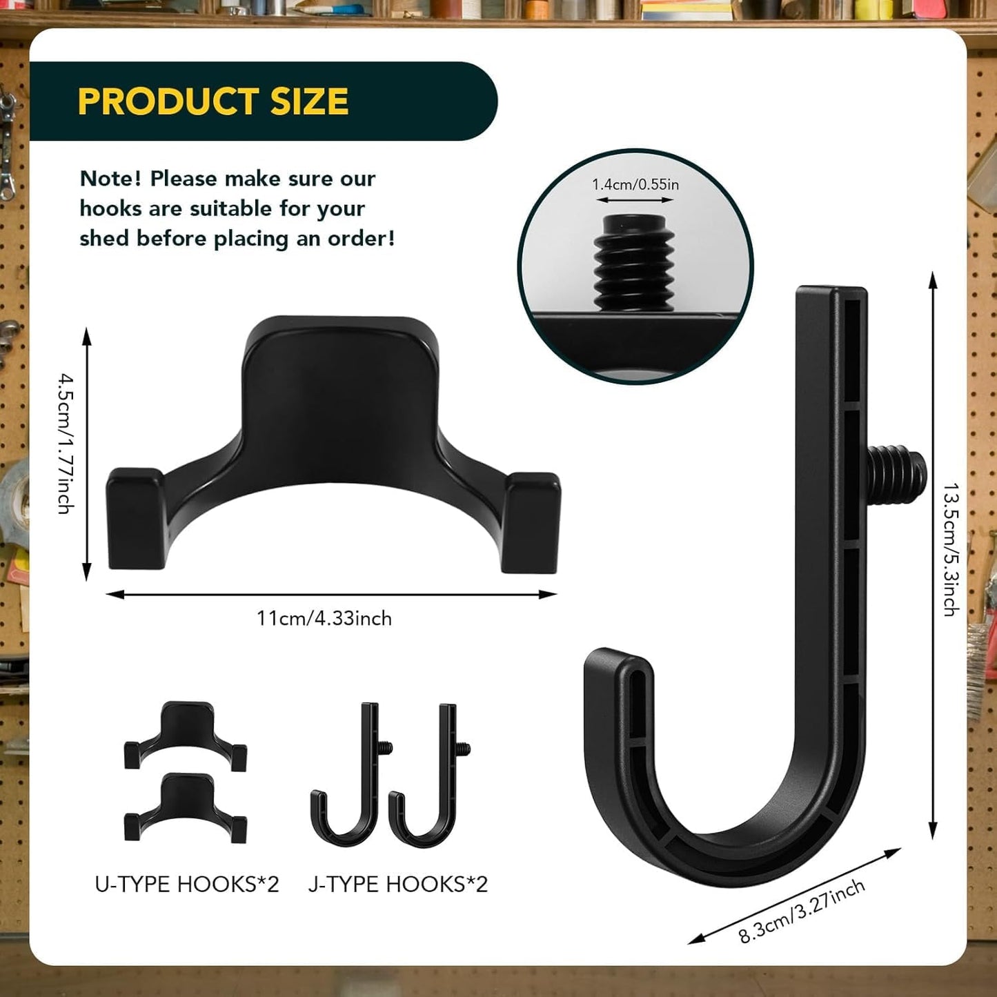 4-Pack Storage Shed Hook Heavy Duty Garden Tool Hangers, J U Shape Sto