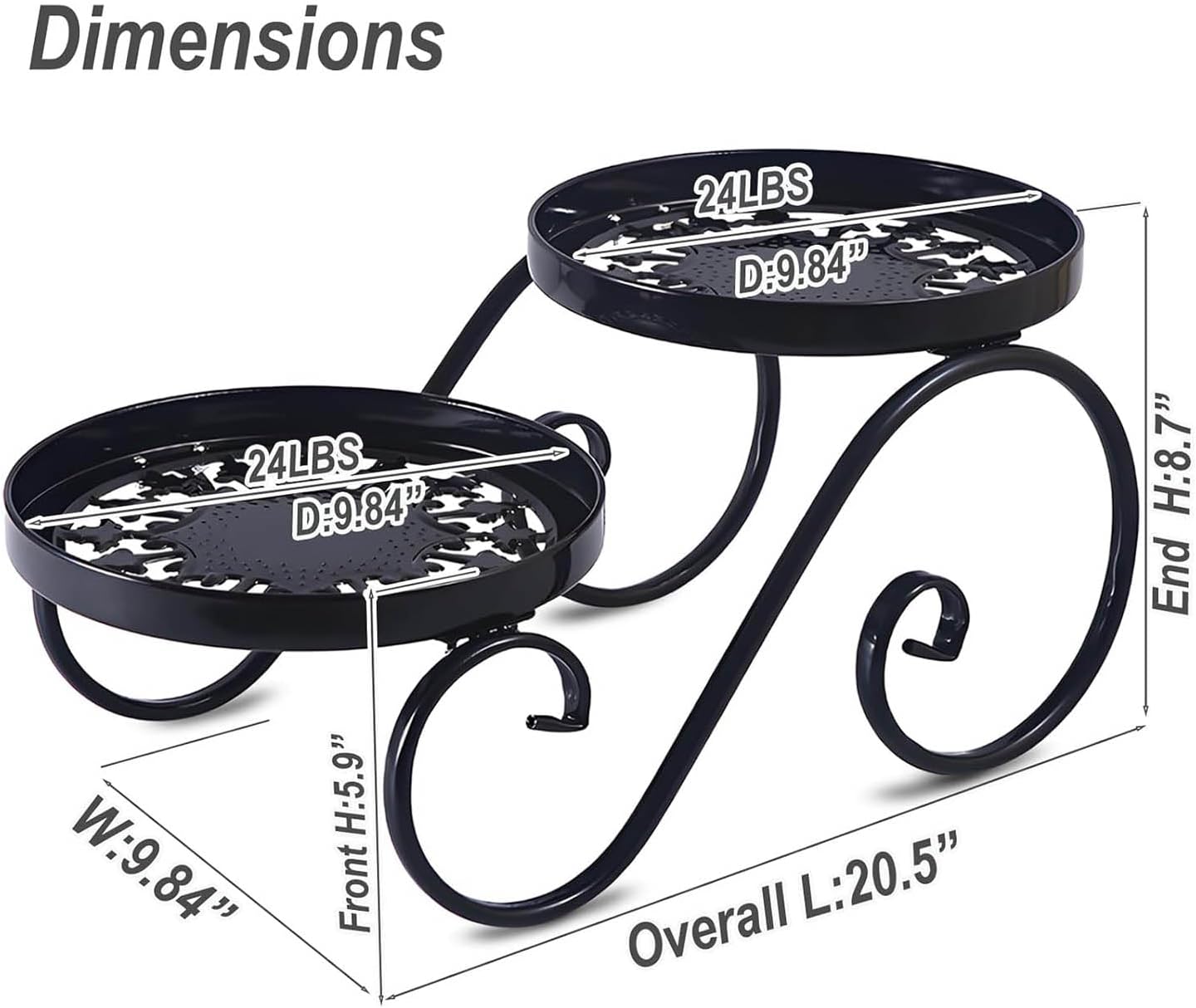 2 Tier Black Plant Stand, Metal Flower Stand Indoor Outdoor, Anti-Rust
