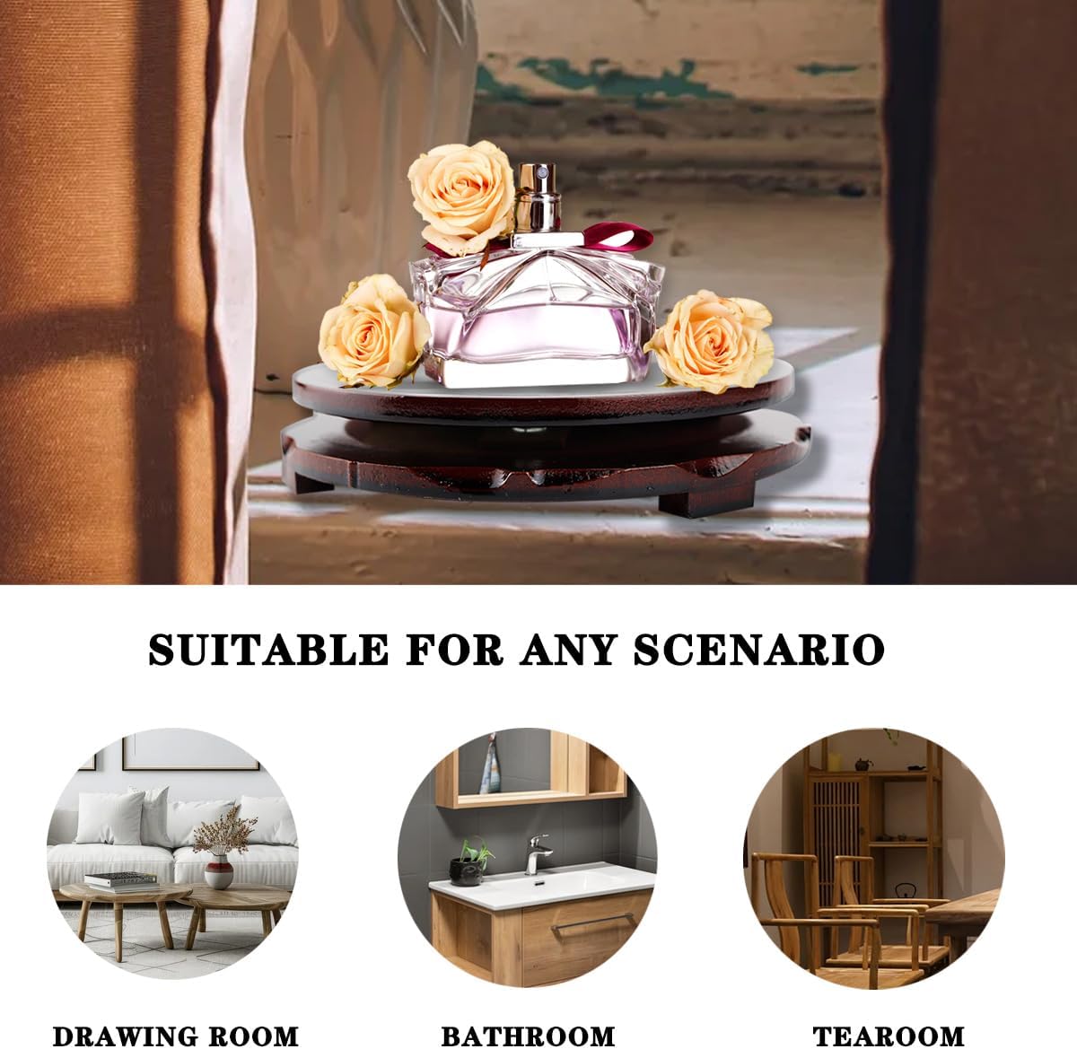 Wooden Display Stand Rotatable Circular Vase Stand Base Antique Jade Stand for Teapot Vase Plant Pedestal Table Home Decoration Household