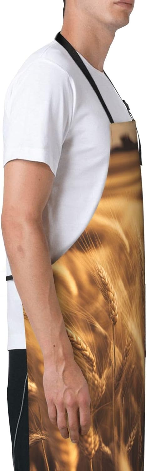 YANYU Wheat Field Print 28x33 In Kitchen Apron Stylish Chef Apron with Pockets for Cooking Baking Painting