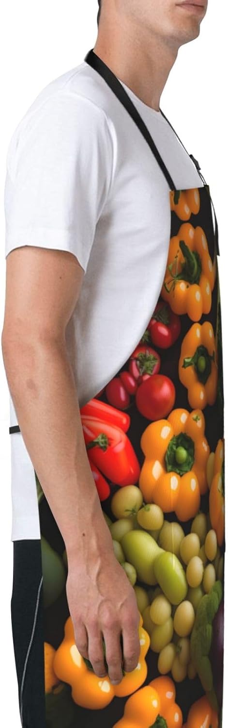 variety fresh vegetables fruits print Waterproof apron with pocket adjustable cooking apron for adult kitchen bibs to bake