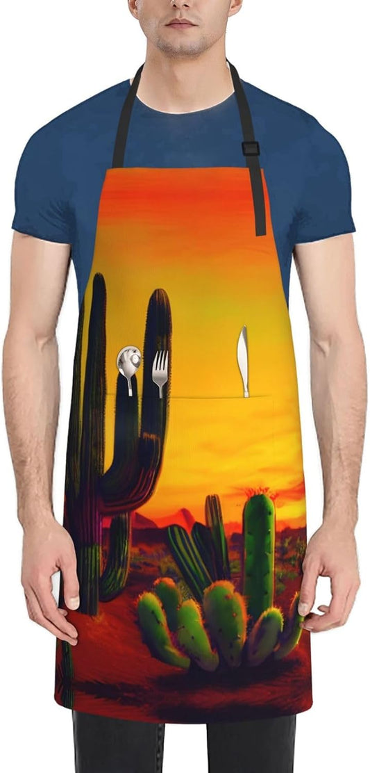 Cactus in Desert Print Laundry apron 28x33 In Waterproof Kitchen Apron