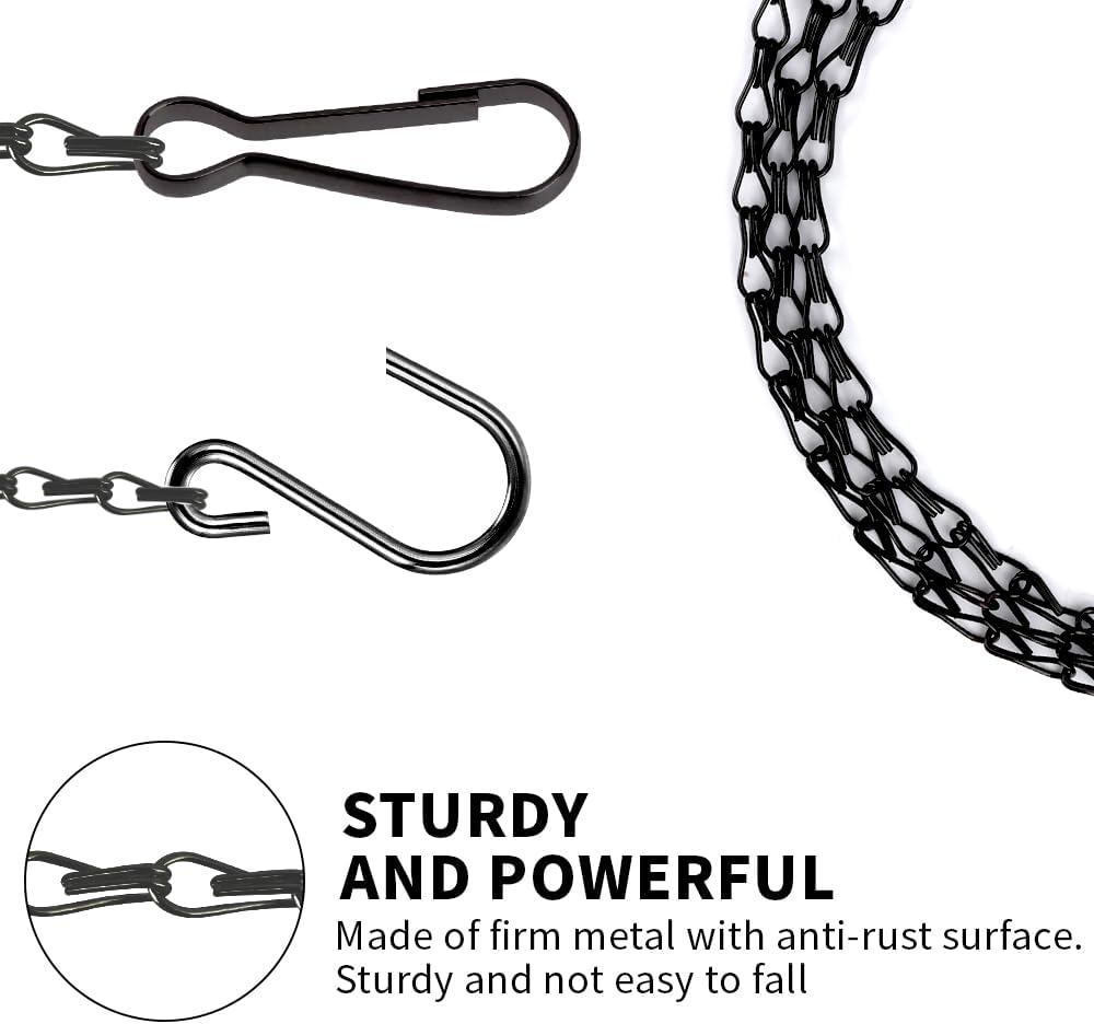 Hanging Basket Chains, 4 Pack Hanging Chain with Hook, 16 Inch Black Chain for Hang Plants, Adjustable Small Plant Chain for Baskets Bird Feeders Outdoor Indoor Decor Lanterns Wind Chimes