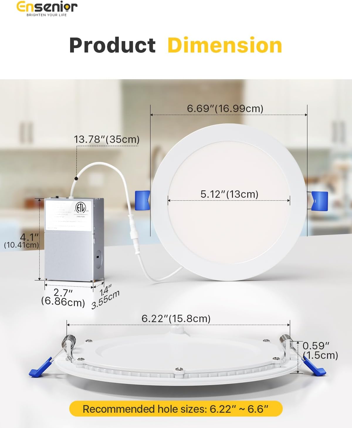 Ensenior 24 Pack 6 Inch LED Recessed Ceiling Light, Dimmable, 2700K-5000K 5CCT, 1200LM 12W 120V, High Brightness Canless Wafer Downlight - ETL&FCC&IC