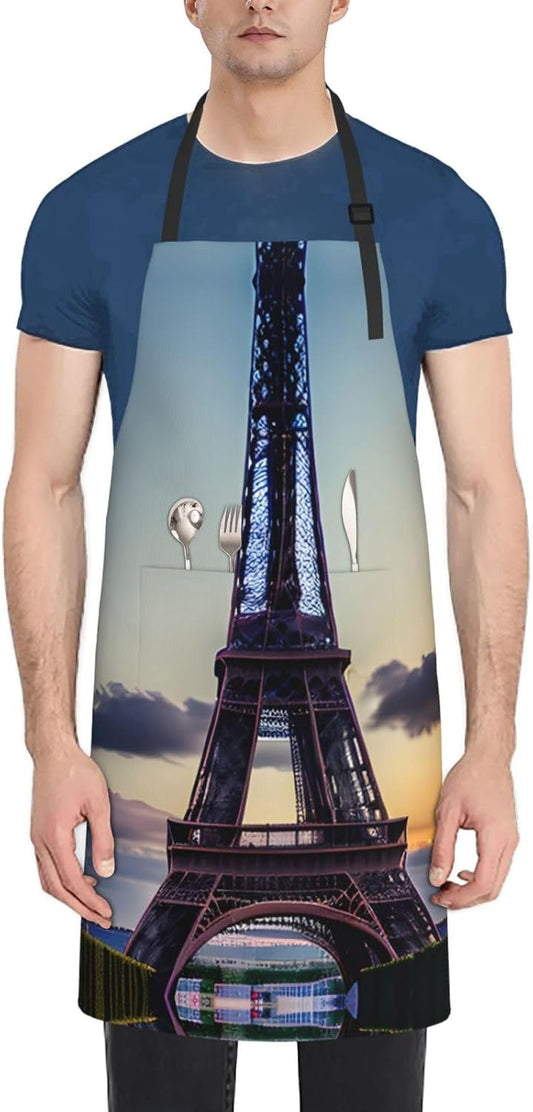 Eiffel Tower print Waterproof apron with pocket adjustable cooking apron for adult kitchen bibs to bake