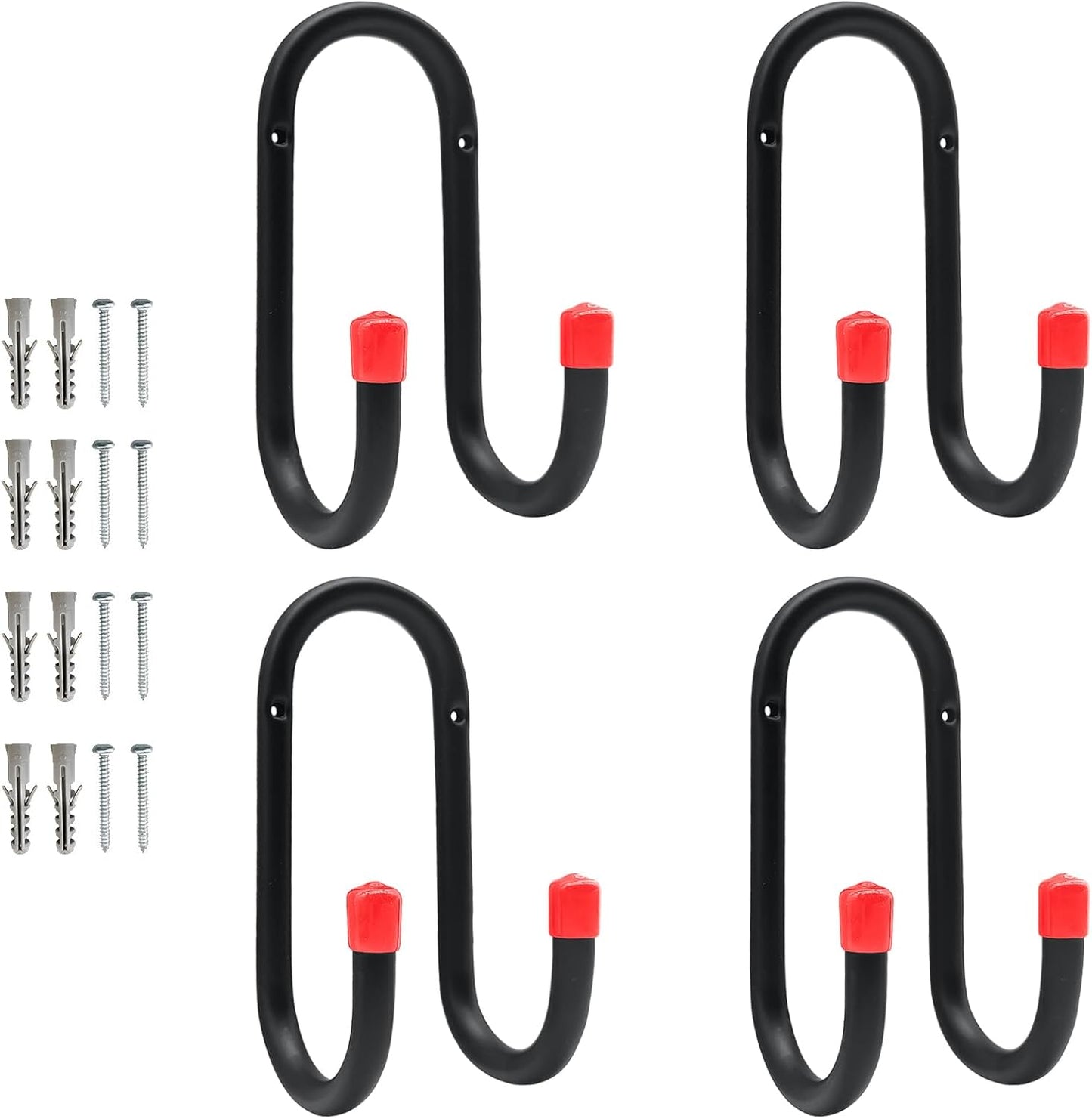 4 Packs Heavy Duty Pool Pole Hangers Metal Wall Mount J Hooks with Screws Black Storage Organization Double Hooks for Swimming Pool Accessories Garden Tools