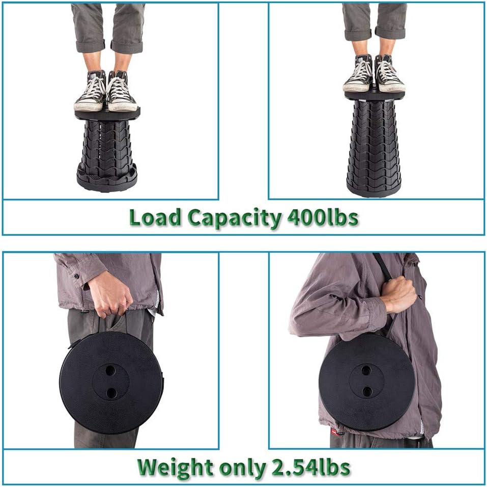 Boreeman Upgraded Folding Stool Lightweight Yet More Sturdy with Load Capacity 400lbs Portable Collapsible Stool for Camping Fishing Hiking BBQ (Black)