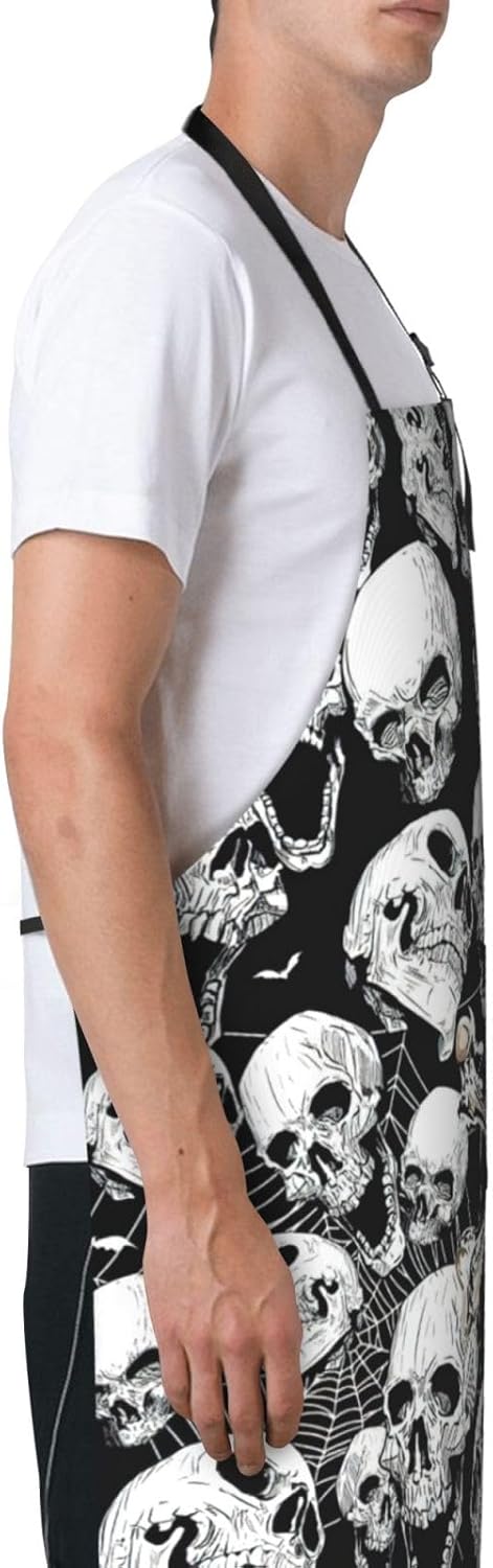 skull background Print 28x33 In Adult Kitchen Apron with Pockets Versatile Chef Smock for Cooking Baking