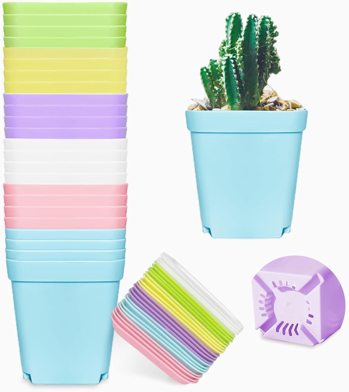 24 Pack 3inch Multi Color Square Plastic Plant Pots,Seedling Nursery T