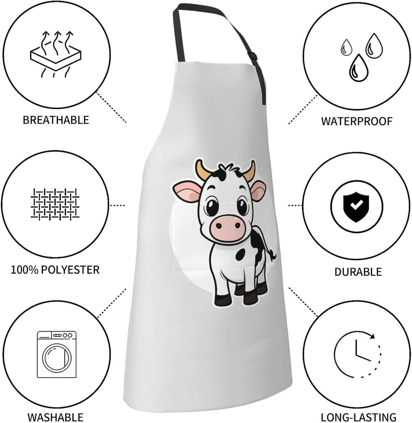 Cartoon Milk Cow print Waterproof chef's apron with pocket apron for kitchen cooking baking barbecue and gardening