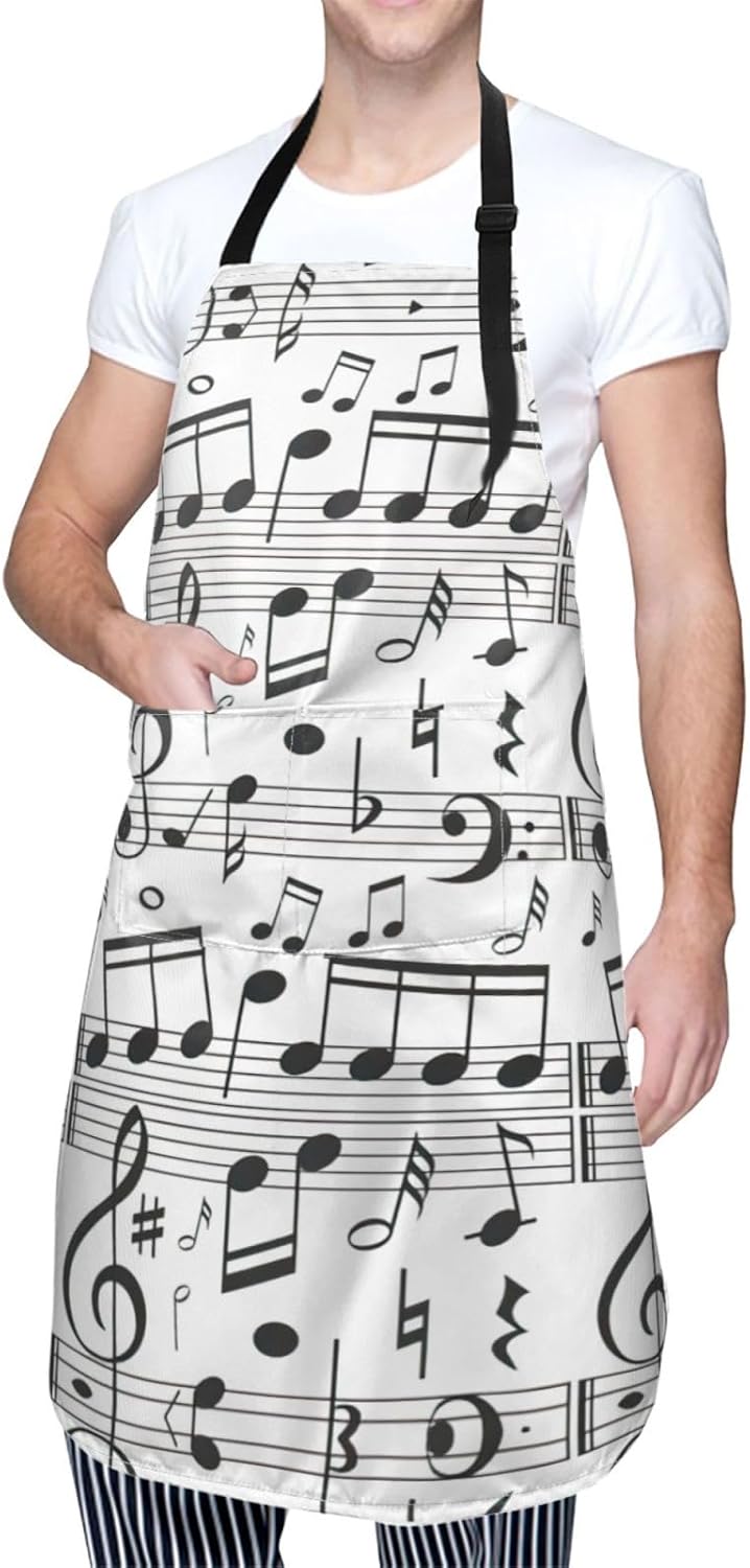 Music Note print Waterproof apron with pocket adjustable cooking apron