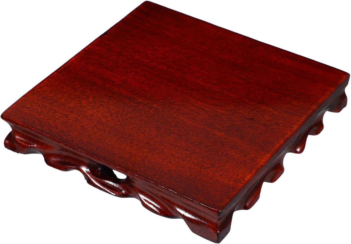 Milisten Square Solid Wood Carved Pedestal Base 16x2.7cm Small Planter Tray Bonsai Stand Wood Plant Pot Base Decorative Display Stand for Indoor Home Décor