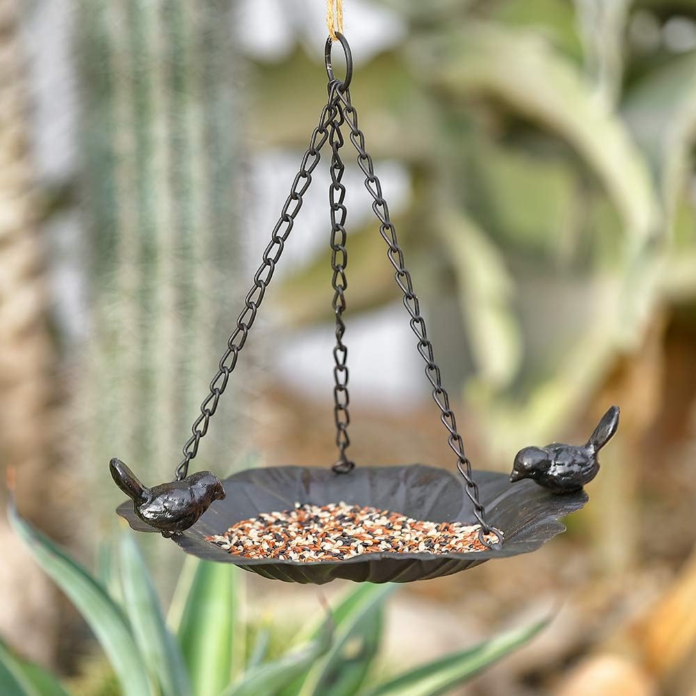 Jemeni Wild Bird Feeder Tray - 10.7 Inch Hanging Seed Plate for Garden, Backyard, Patio - Attracts Birds, Durable & Easy to Clean (Black)