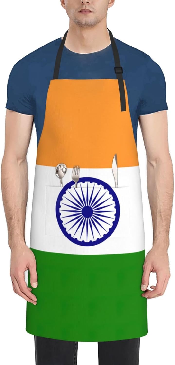 Indian flag print Waterproof apron with pocket adjustable cooking apro