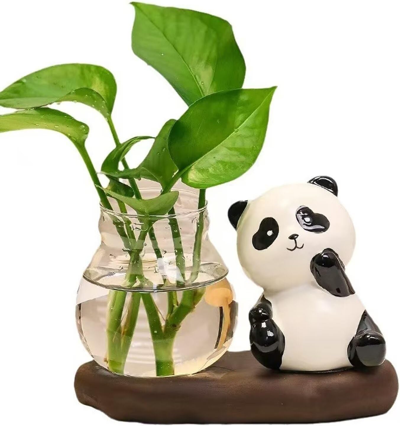 2pcs Desktop Glass Planter Vase Holder,Creative Ceramic Panda Shape Vase for Hydroponic Plants,Planters Clear Hydroponic Vase, Flowers Plants for Decorative Centerpiece,Table Decor
