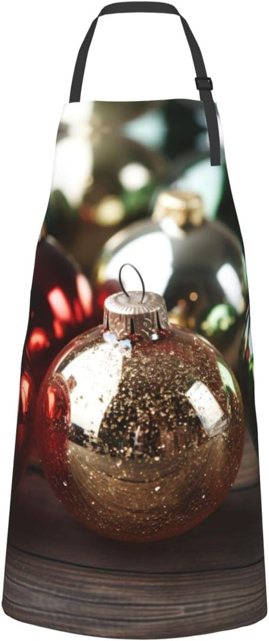 Merry Christmas Ball print Waterproof apron with pocket adjustable coo