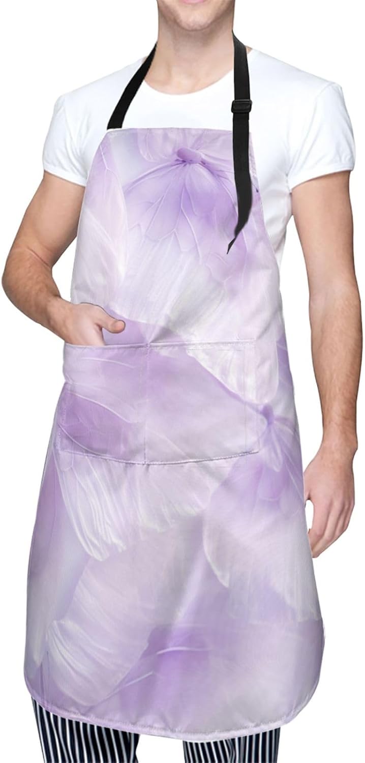 purple cute butterfly print Waterproof chef's apron with pocket apron for kitchen cooking baking barbecue and gardening