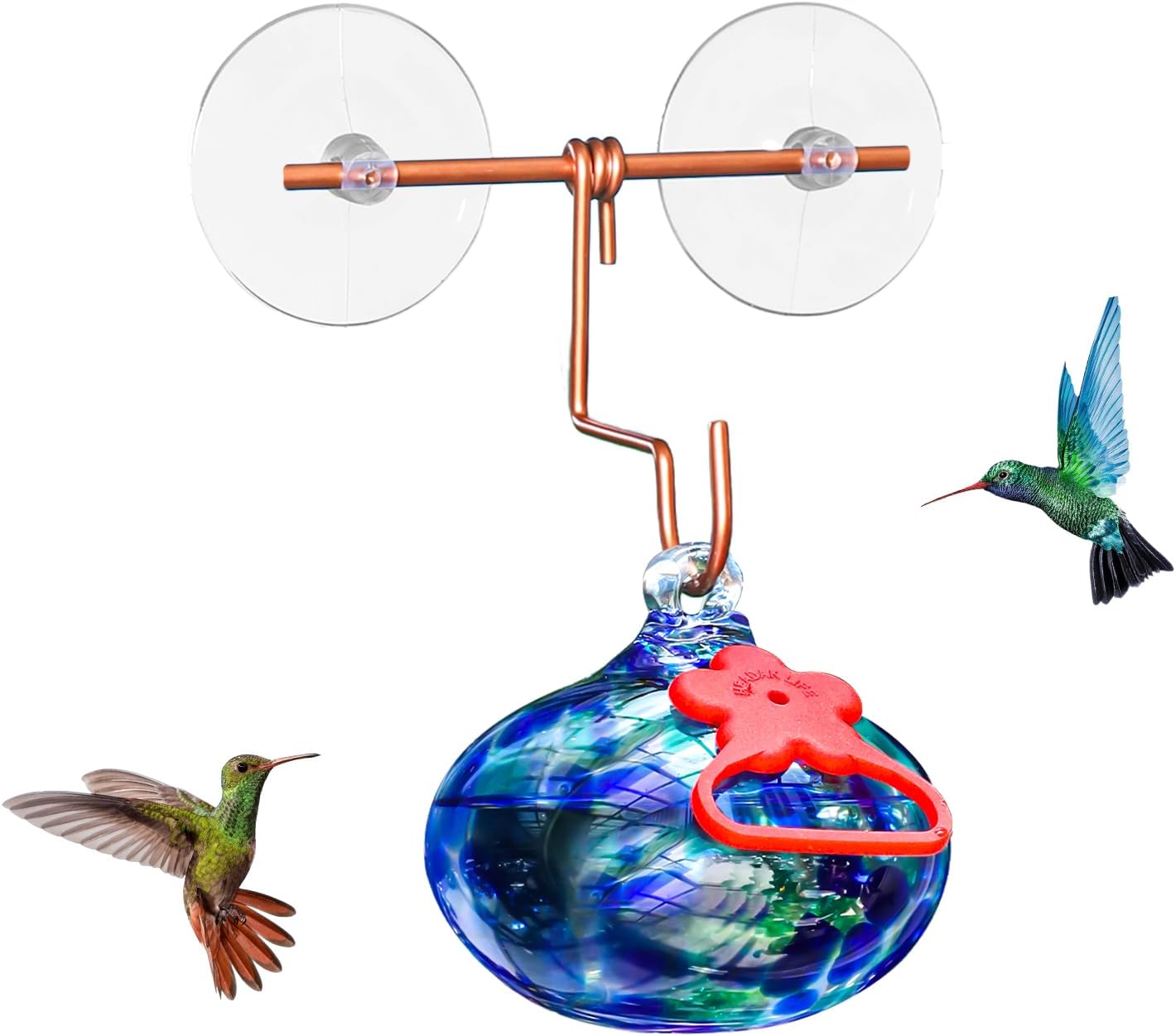 Window Hummingbird Feeder with Suction Cups,Hand-Blown Glass Hummingbi