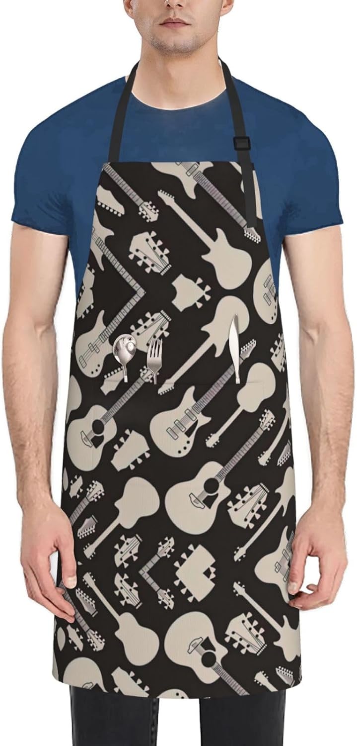 Guitar pattern print Waterproof apron with pocket adjustable cooking apron for adult kitchen bibs to bake