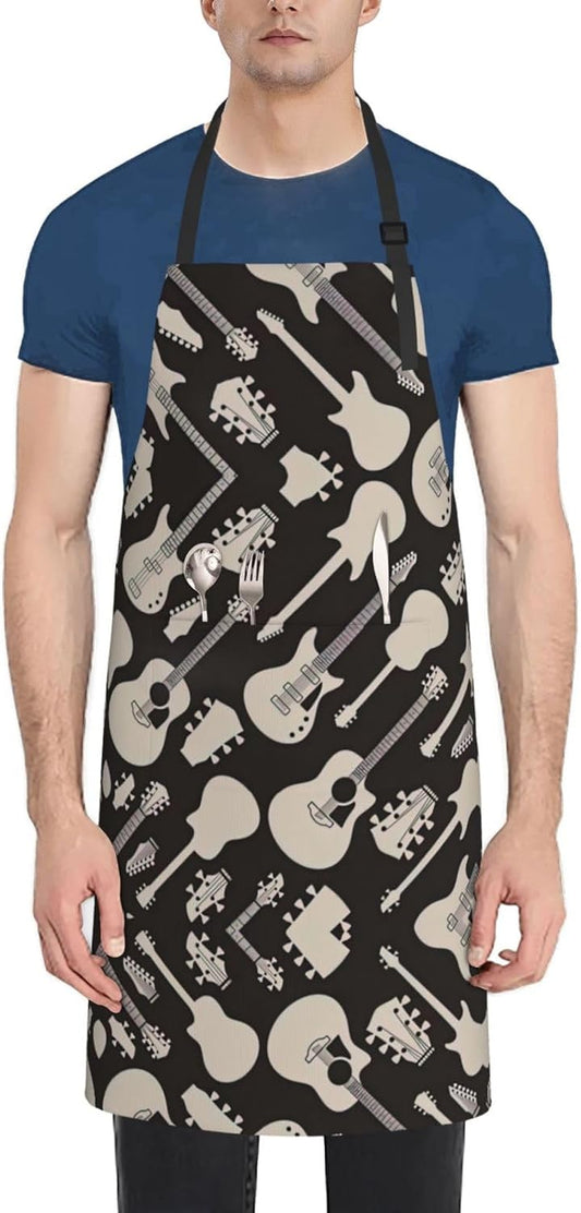 Guitar pattern print Waterproof apron with pocket adjustable cooking apron for adult kitchen bibs to bake