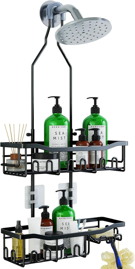 Upgraded Extended Length Shower Organizer with Hooks, Rustproof Shampo