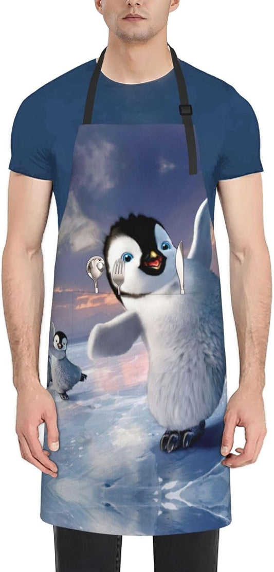 Happy Penguin Print 28 x 33in Waterproof Apron with Pockets Fashionable Versatile Smock for Baking
