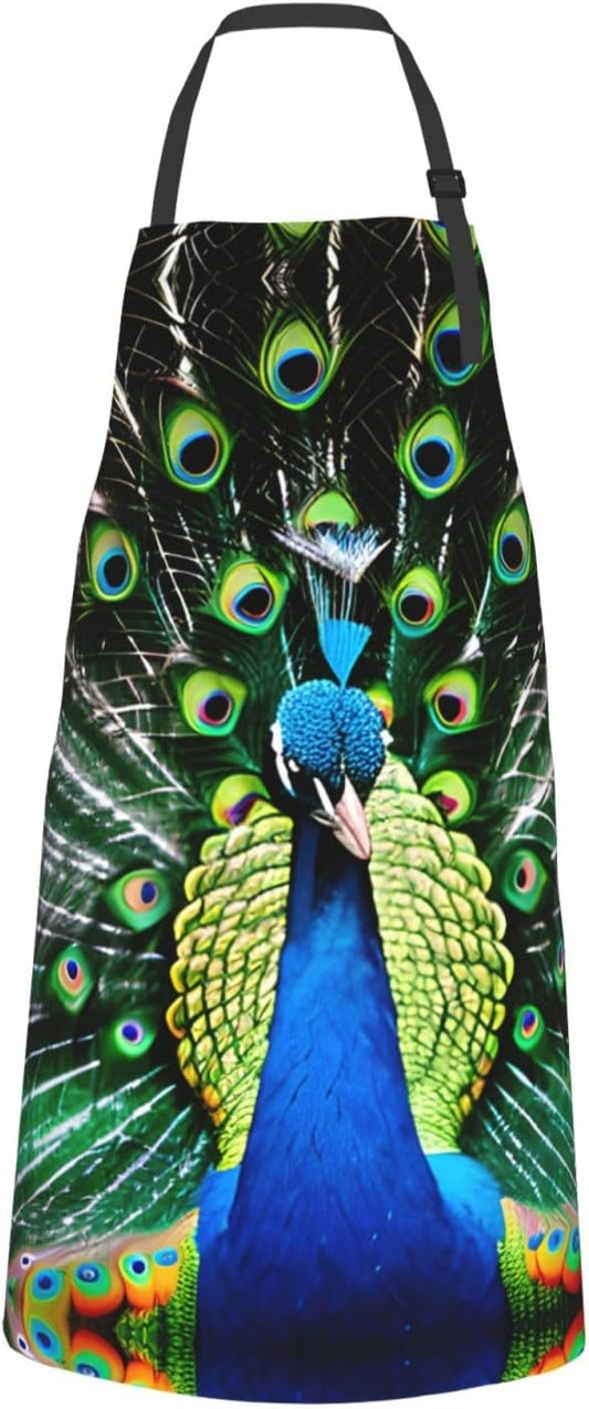 Fresh peacock print Waterproof chef's apron with pocket apron for kitchen cooking baking barbecue and gardening
