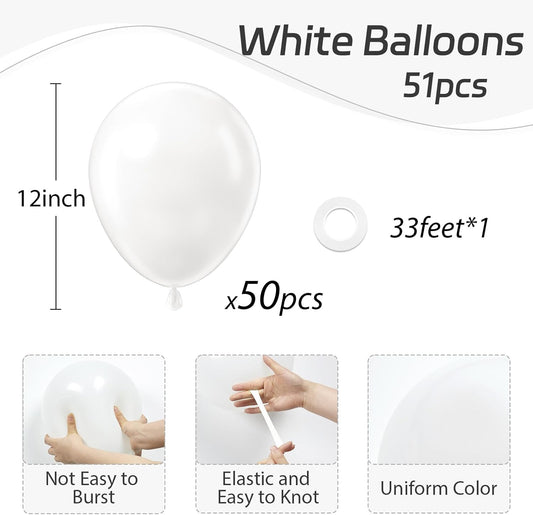 White Balloons 12 inch, White Latex Balloons 50pcs Party Balloon for Engagement Bachelorette Bridal Shower Wedding Party Birthday Decorations