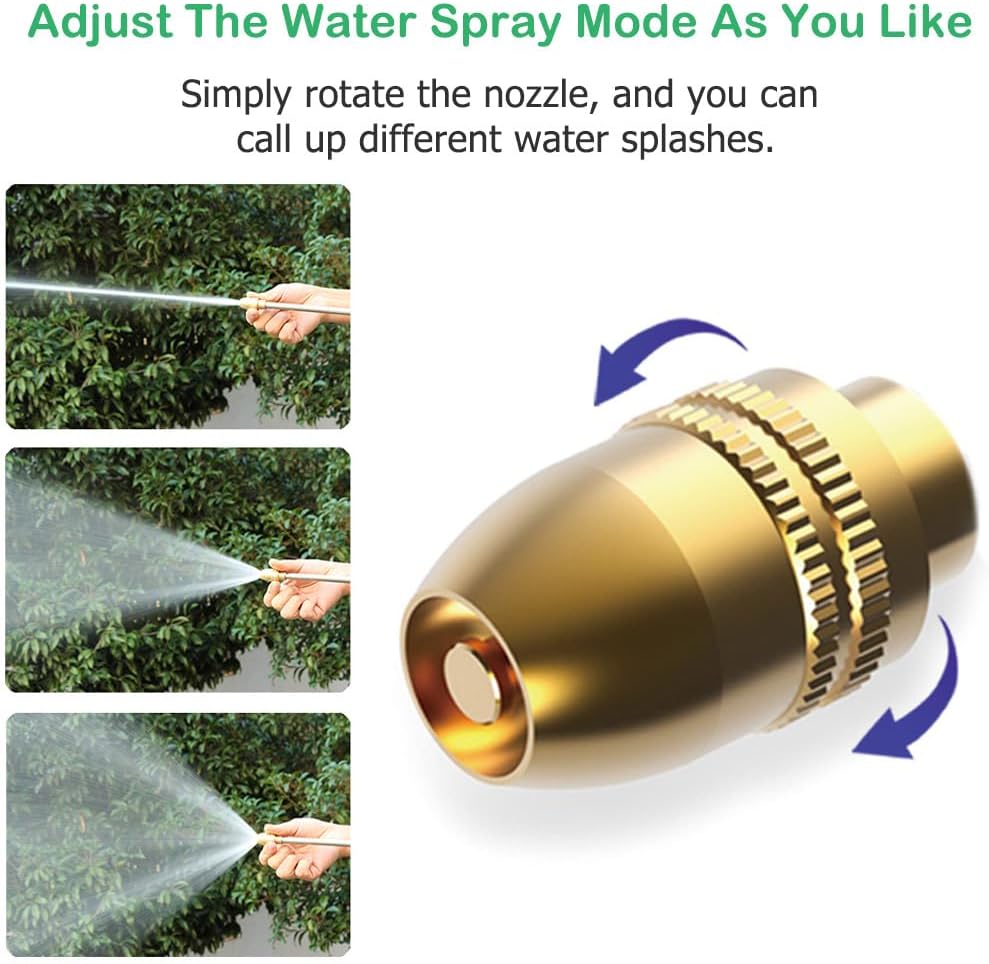 Garden Hose Nozzle Heavy Duty Brass Metal Sprayer Nozzle High Pressure Spray Gun 360° Rotaing Water Adjustmen for Car Washing, Outdoor Gardening, Pets Shower, Patio Cleaning