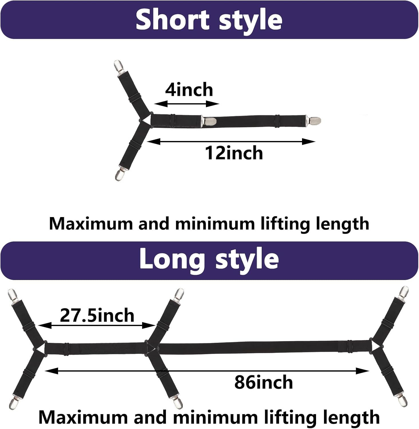 Bed Sheet Straps,6 PCS Secure and Fitted Sheet Straps for Full Size Be