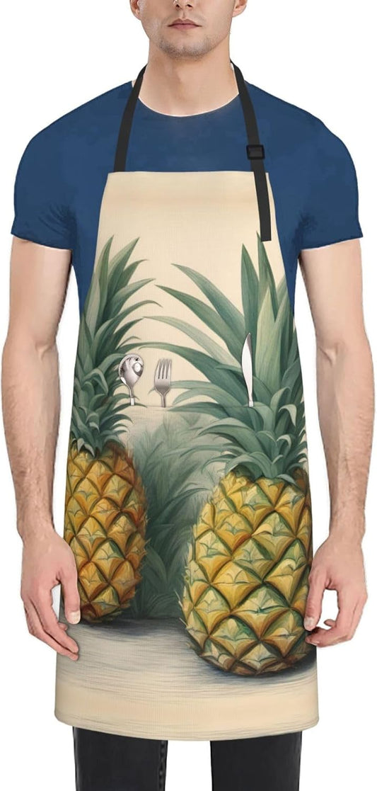 Pineapple print Waterproof chef's apron with pocket apron for kitchen cooking baking barbecue and gardening
