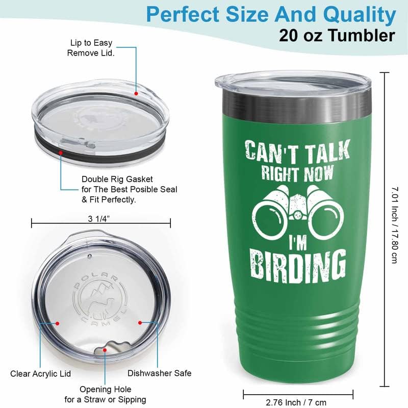 Bird Lover Green Edition Viking Tumbler 20oz - Can't Talk Right Now - Hummingbird Nest Cage Parrot Dad Gardening Outdoor Birdwatcher Feeder