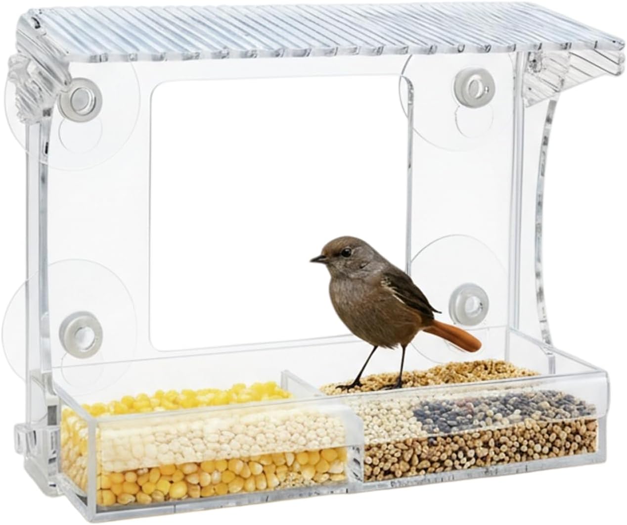 Bird Feeders for Outdoors, Acrylic Windproof Window Feeder, Detachable Tray Bird Feeder, Transparent Outdoor Viewing Station, Hummingbird and Wild Finch Feeding Accessory, Garden Yard Patio Balcony