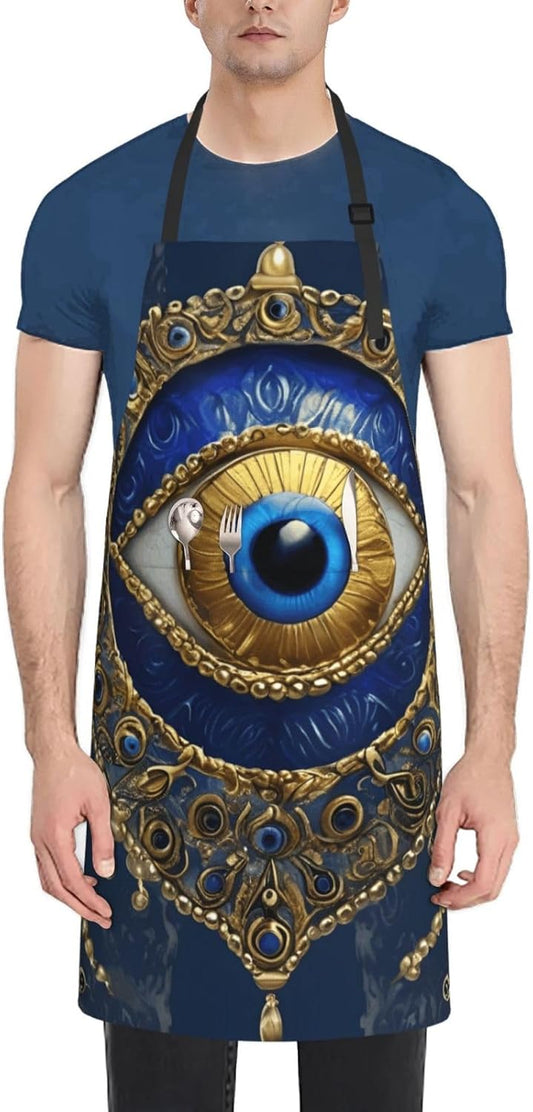 YANYU Evil eye Print 28x33 In Kitchen Apron Stylish Chef Apron with Pockets for Cooking Baking Painting