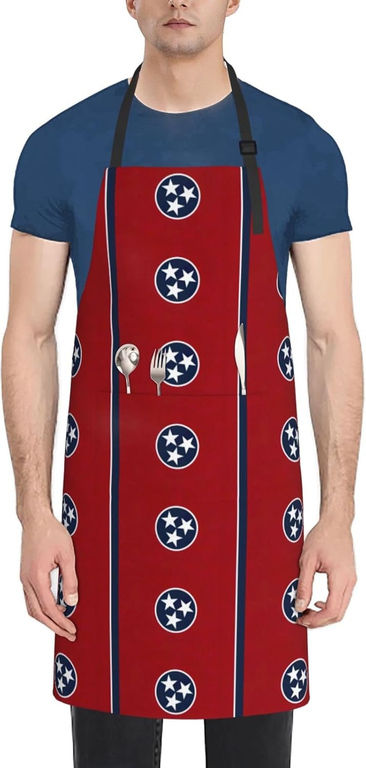 YANYU Tennessee flag Print 28x33 In Kitchen Apron Stylish Chef Apron with Pockets for Cooking Baking Painting