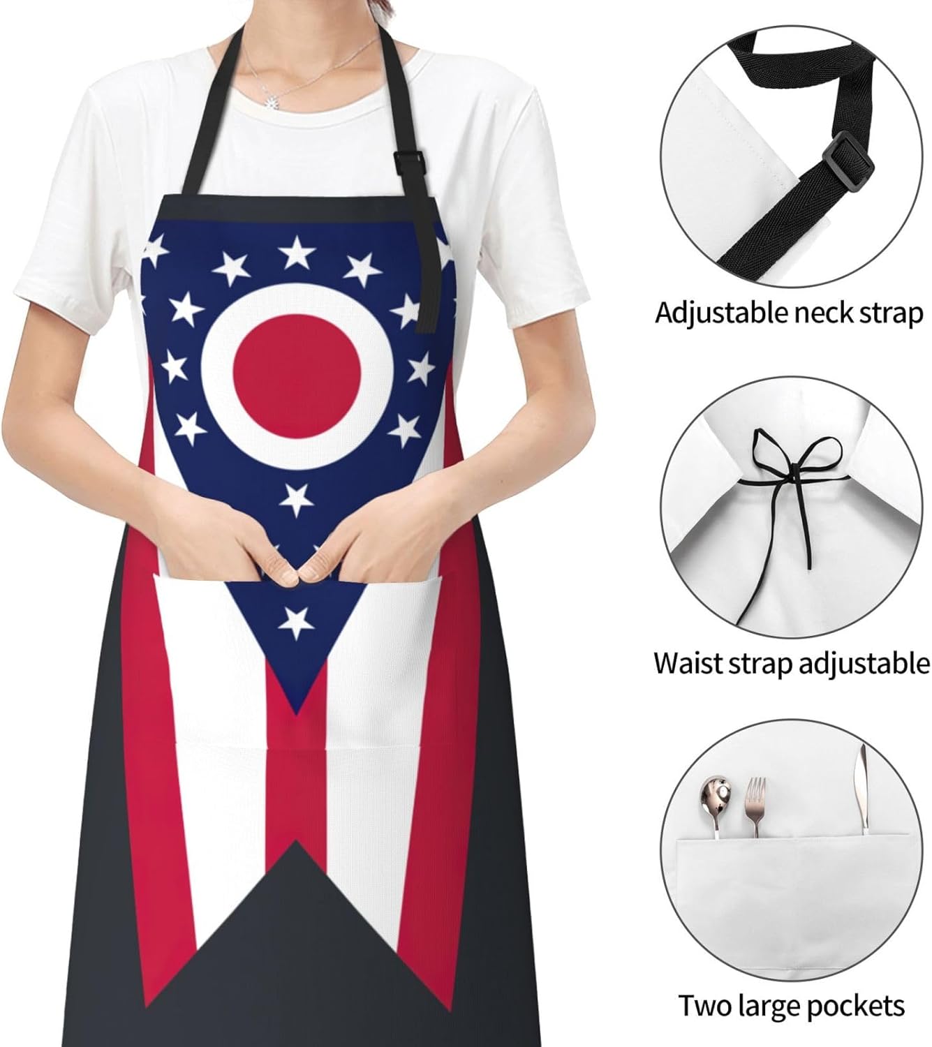 Ohio State Flag print Waterproof chef's apron with pocket apron for kitchen cooking baking barbecue and gardening