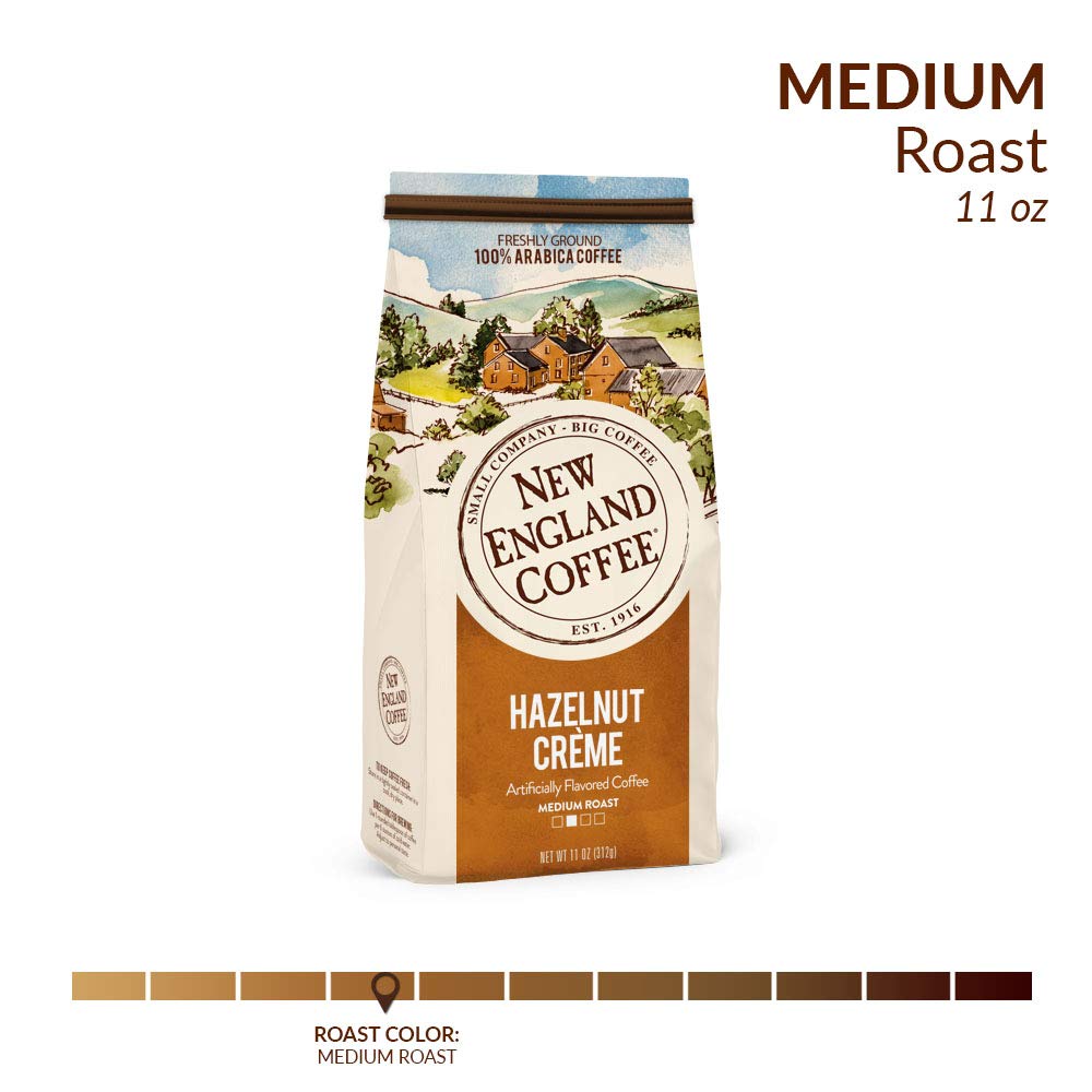 New England Coffee Hazelnut Crème Medium Roast Ground Coffee, 11oz Bag (Pack of 3)