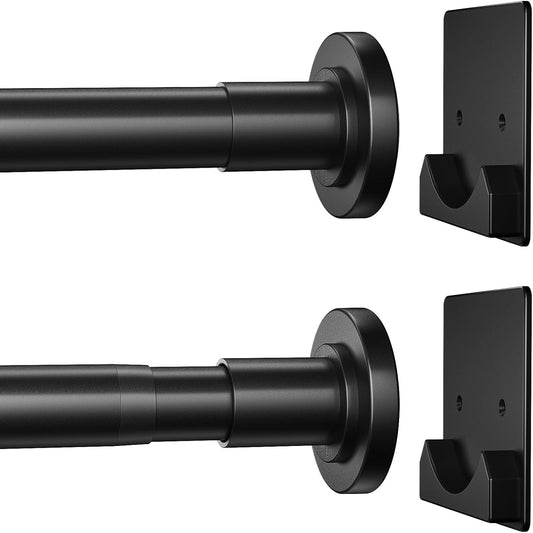 Matte Black Shower Curtain Rod,1 Inch Diameter Stainless Steel Adjustable Spring Tension Rods 32 to 80",with Holders,Anti-Slip,Curtain Rods No Drilling(1 Pack)