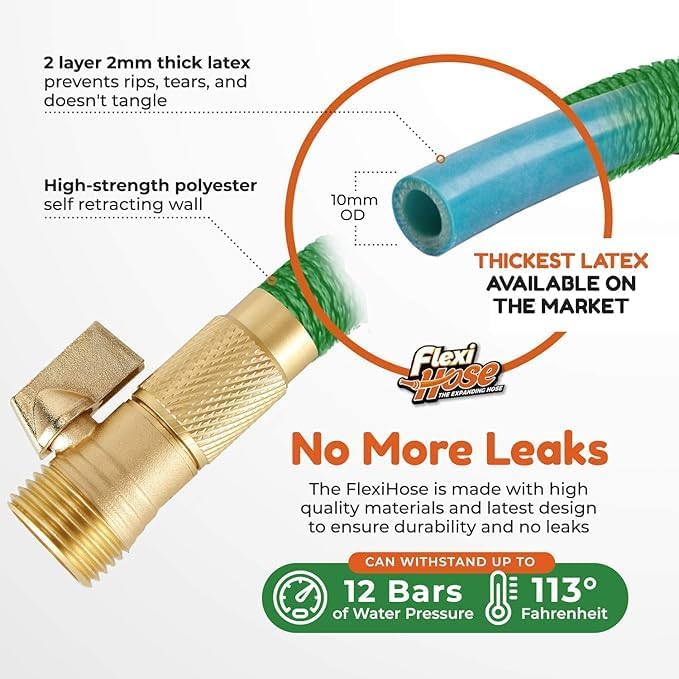 Flexi Hose with 8 Function Nozzle, 75FT - Lightweight Expandable Garde