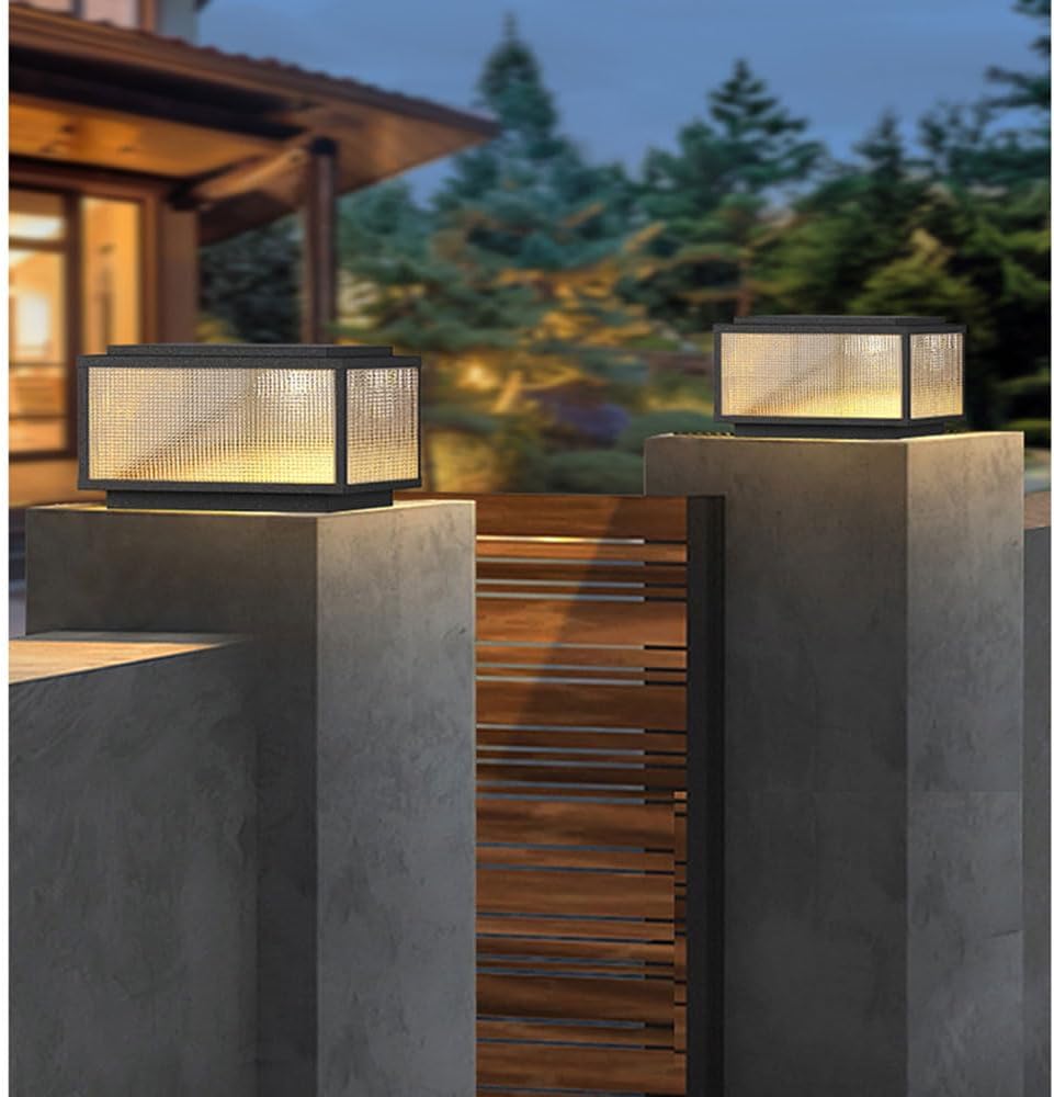 Column Pedestal Light Yard Column Lights with Frosted Glass Outdoor Villa Door Solar Post Lantern Industrial Style Courtyard Wall Lights Garden Yard Landscape Floor Lamp(40cm)