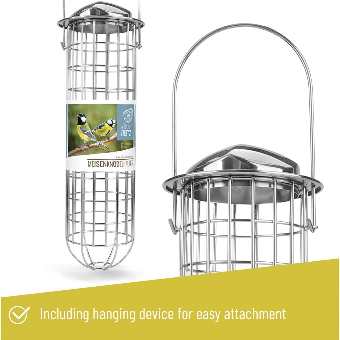 | Fat Ball Holder 12" - 5 Year Guarantee - Made of Rustproof Metal Bird Feeding Station for Fat Balls - Ecological Bird Feeder (31cm, Stainless Steel)