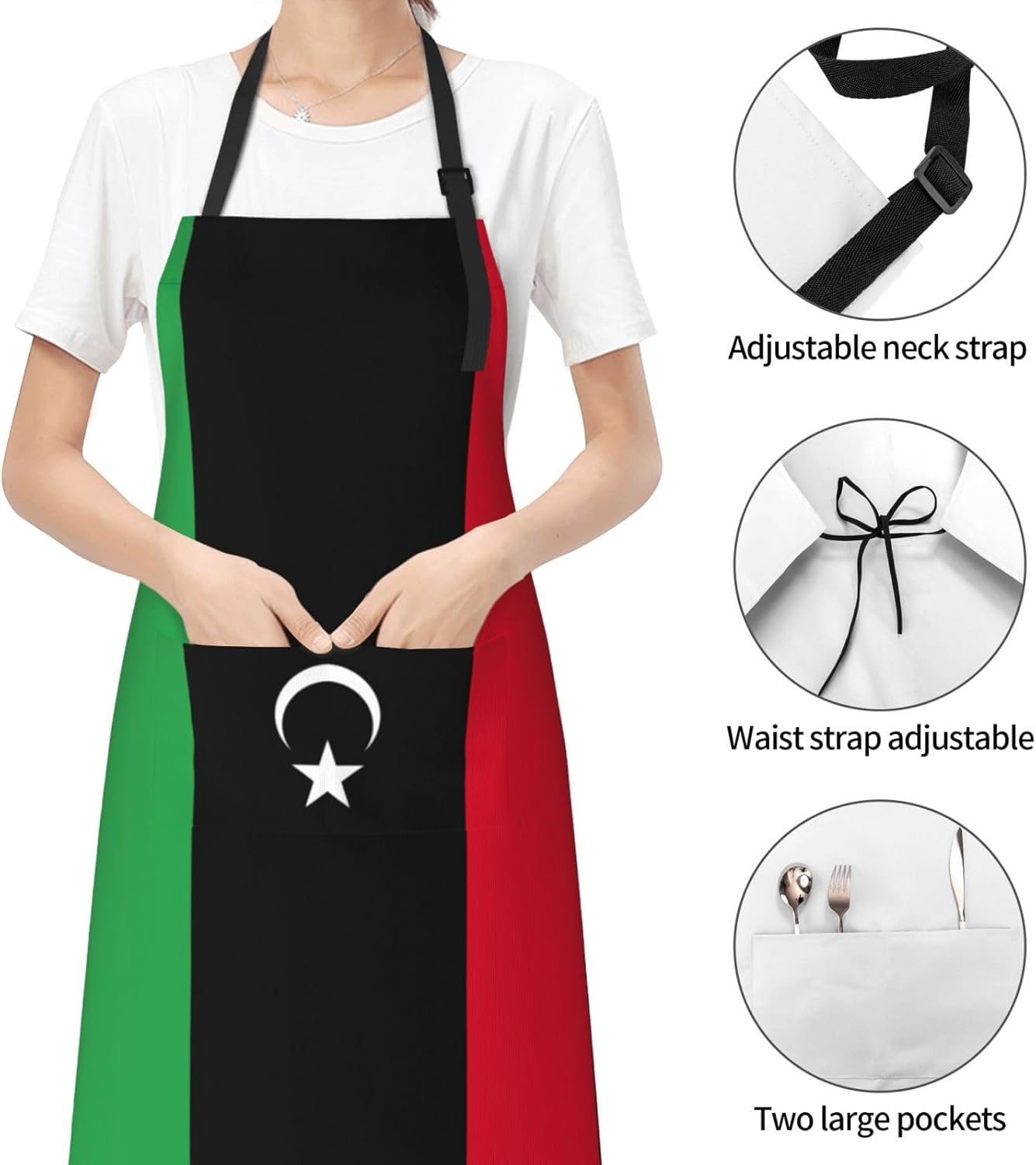 Libyan flag print Waterproof chef's apron with pocket apron for kitchen cooking baking barbecue and gardening