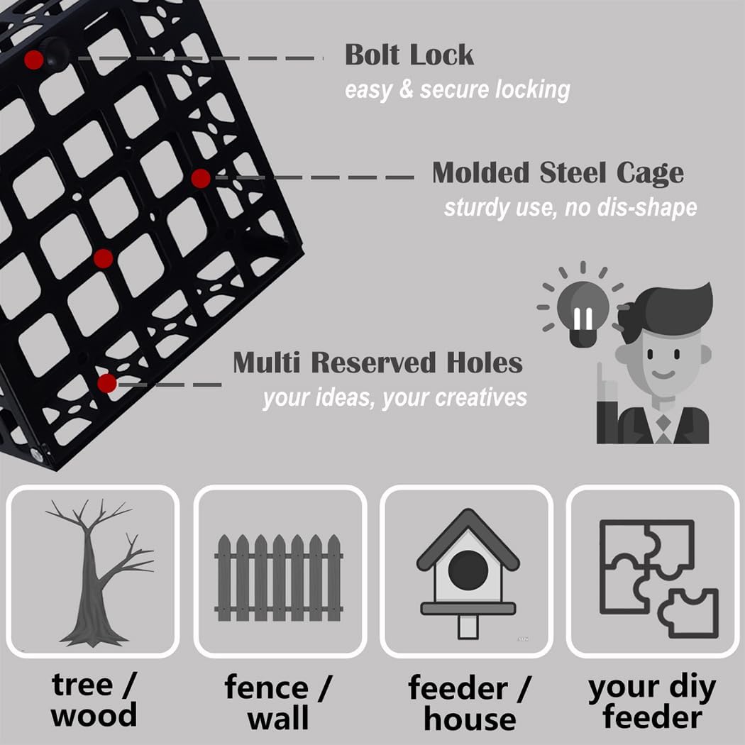 Suet Bird Feeder for Outdoors - Freestyle for Wall Mounting/Hook Hanging/DIY Creatives - One Cake Capacity Cage for Feeding Wild Birds Outside/Backyard/Garden