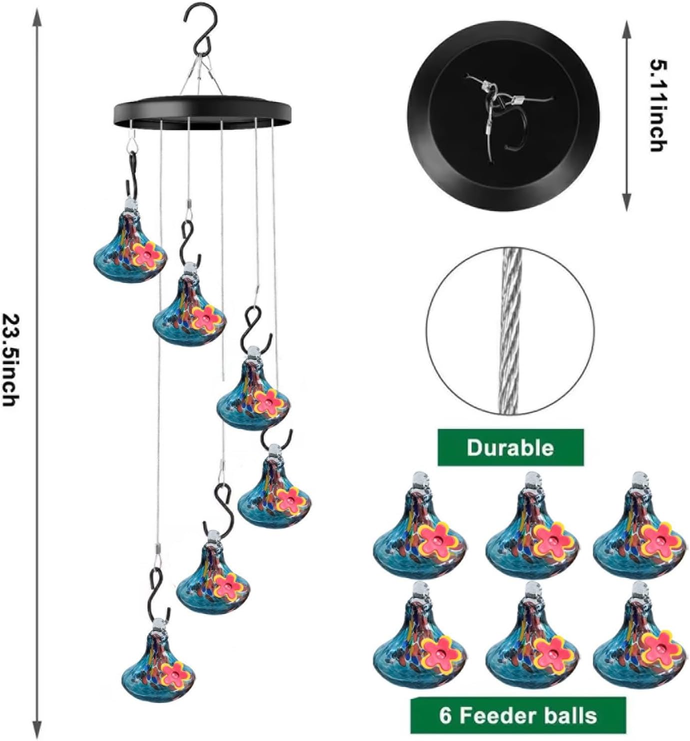 2024 New Charming Windchimes Hummingbird Feeders, Unique Hand Blown Glass Hummingbird Feeders for Outdoors Hanging, Multiple Hummingbird Feeder, Garden Decor for Outside Patio