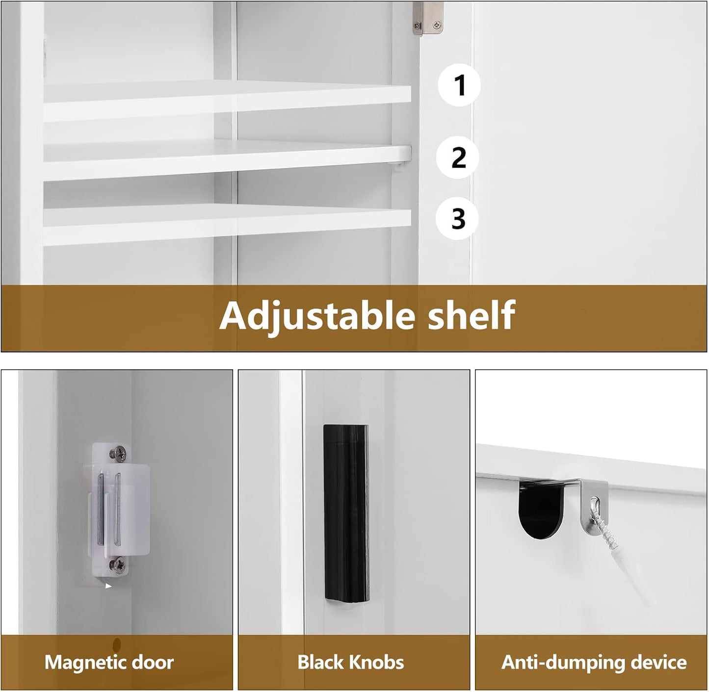 usikey 67'' Tall Bathroom Cabinet, Storage Cabinet with 4 Shelves & 2 