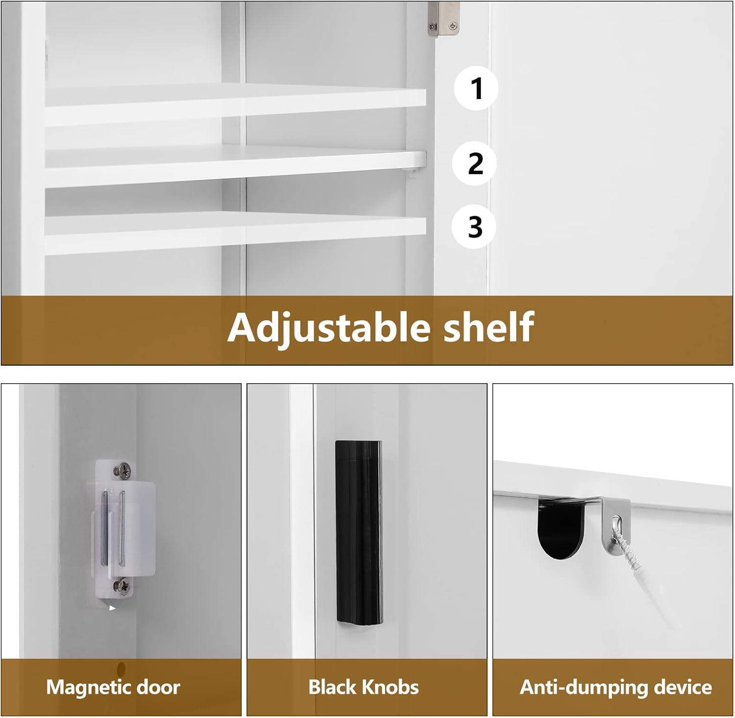 usikey 67'' Tall Bathroom Cabinet, Storage Cabinet with 4 Shelves & 2 