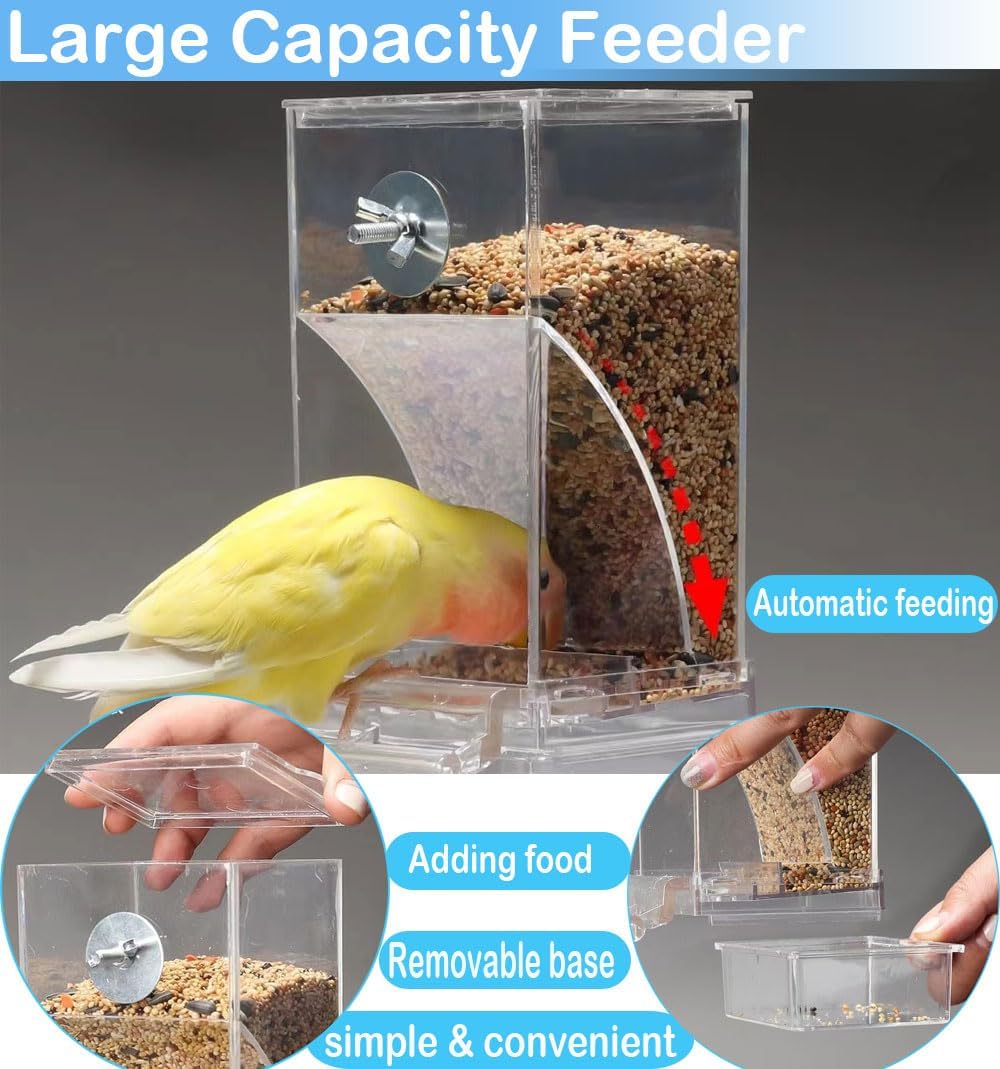 Bird Parrot Feeders, No Mess Automatic Cage Feeder Dispenser Food Cont