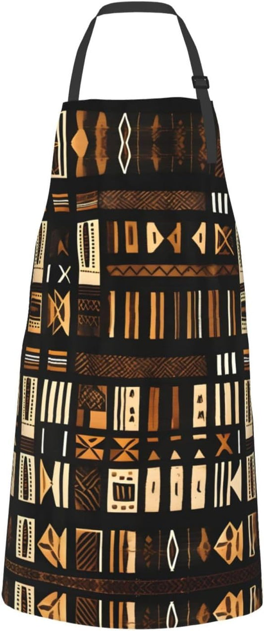African Mud Cloth Tribal print Waterproof apron with pocket adjustable cooking apron for adult kitchen bibs to bake