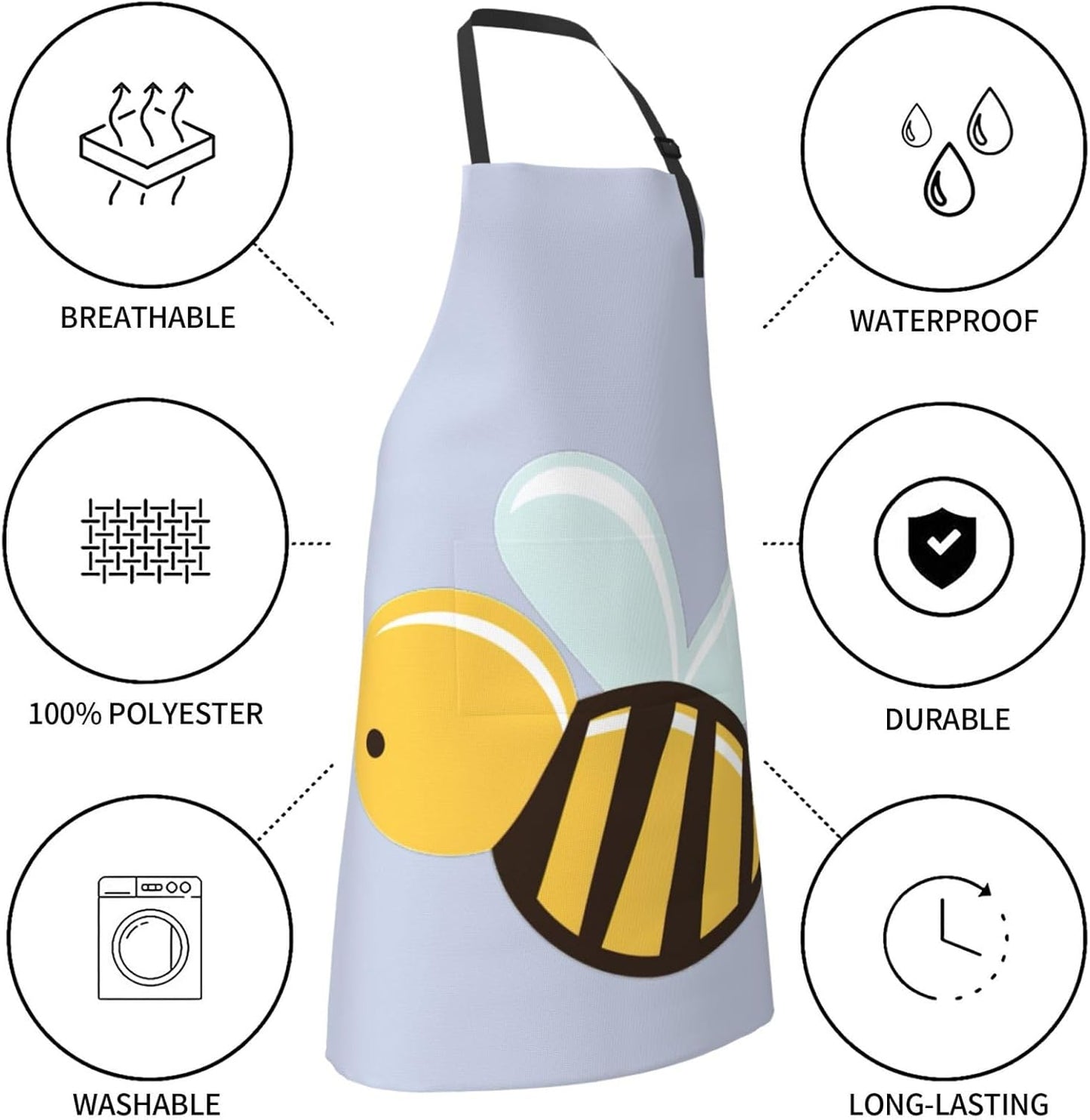 Cartoon Bee Print Laundry apron 28x33 In Waterproof Kitchen Apron with Pockets for Cooking Baking