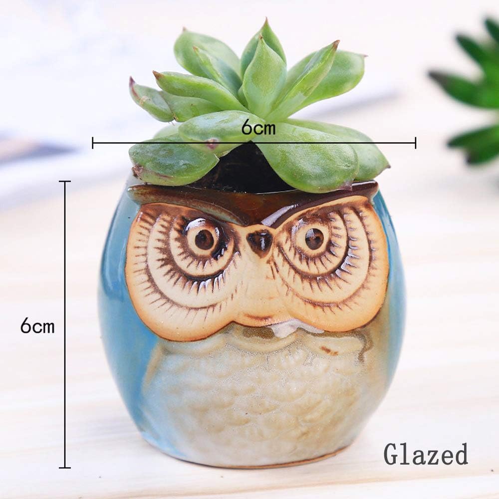 6 Pcs 2.5 Inches Owl Pots, Little Ceramic Succulent Bonsai Pots with a Hole - Pack of 6